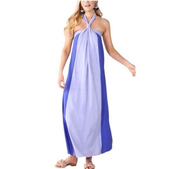 🆕 Nine West Halter Maxi Dress Color-block Size Small - Picture 1 of 16